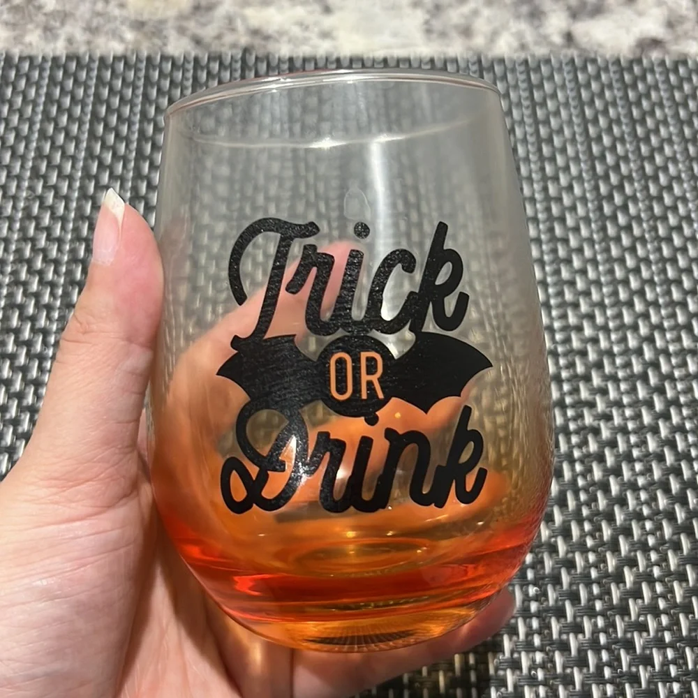 Halloween Trick or Treat Drink Humor Wine Glass Stemless